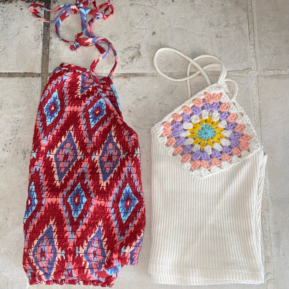 Hollister+Zara Red and Pink Cropped Ribbed Tank Top